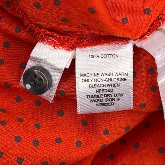 Petite Large Ann Taylor Loft Red Orange Blue Dot Print Blouse Peasant Top - Picture 12 of 12